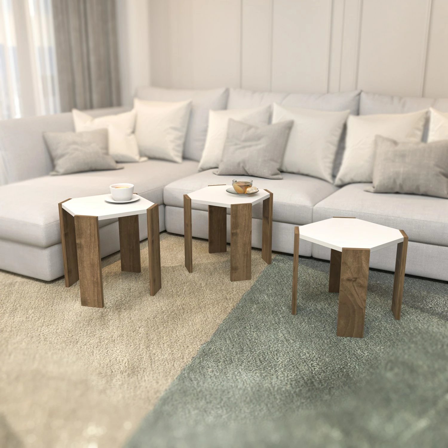 Tavolinë kafeje Hanah Home, Lori, e bardhë dhe arre