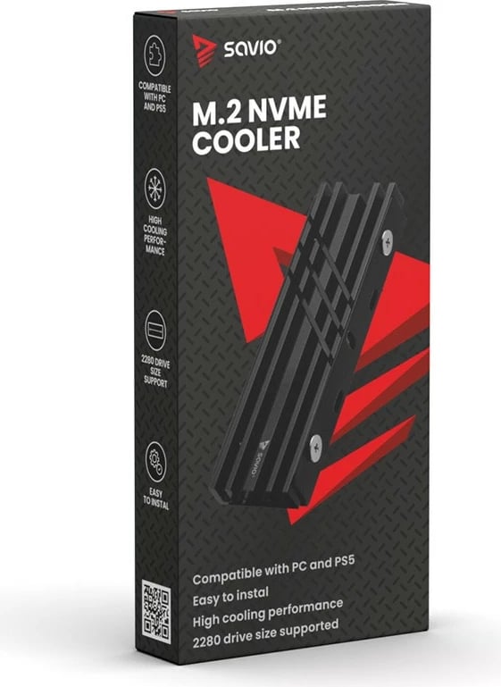 Ftohës për M.2 NVMe Savio AK-60, për PC dhe PS5, i zi