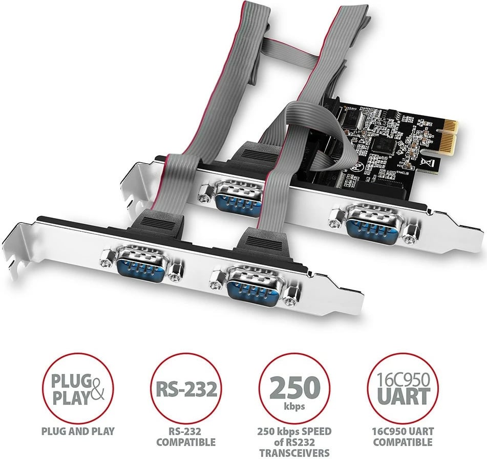 Kasë zgjerimi AXAGON PCEA-S4N, 4x port serial RS232, PCIe, set me SP & LP