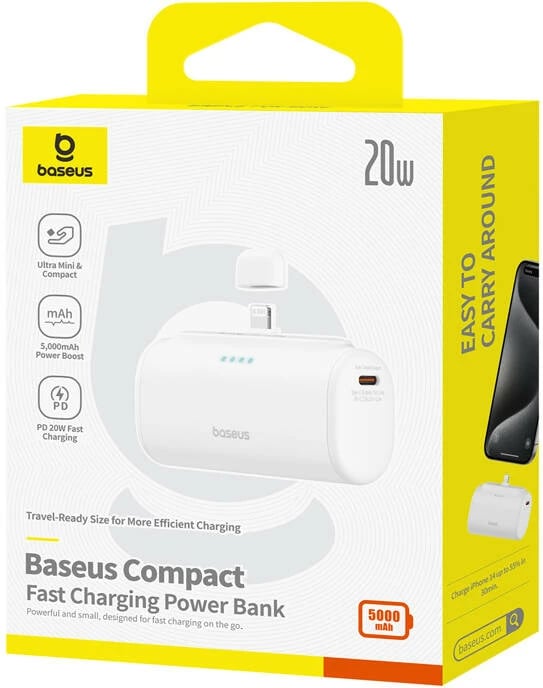 Powerbank Baseus Compact IP 5000mAh 20W, Bardhë