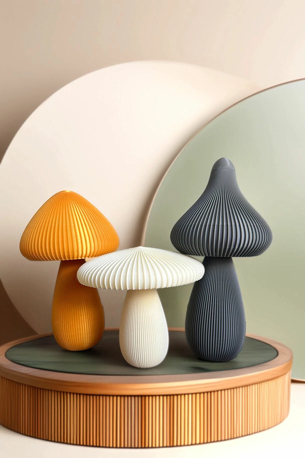 Set dekorativ kërpudhash, 3 copë, ngjyrë e bardhë, ari, gri, Evila Originals