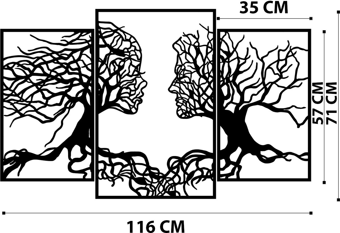 Aksesor dekorativ metalik për mur, Love Tree, ngjyrë e zezë, 116x71cm