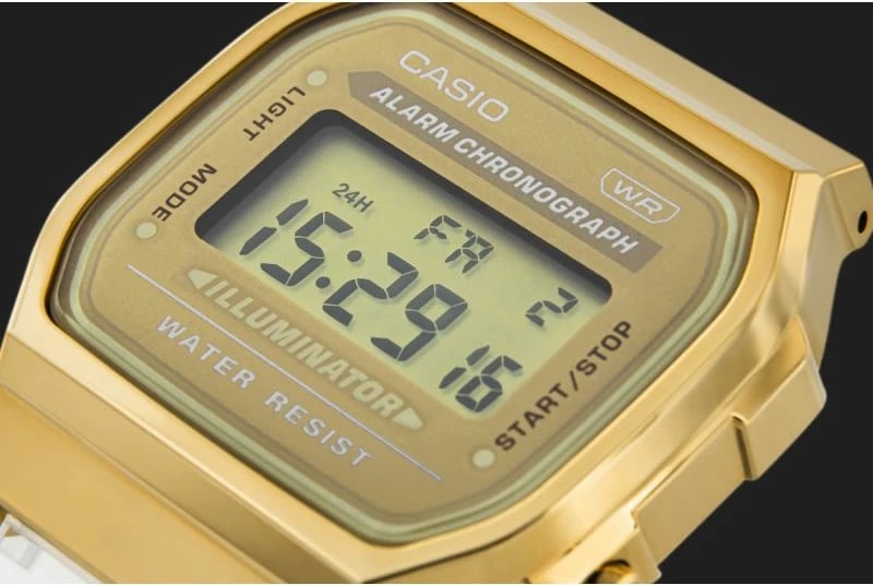 Orë dore digjitale për femra CASIO, e artë