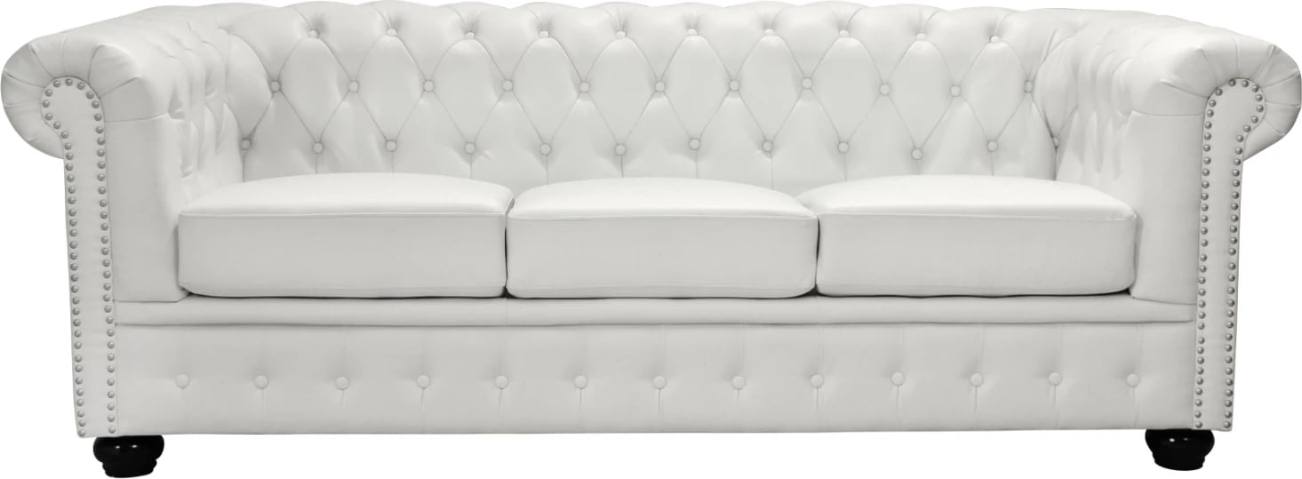 Divan 3 vendësh Chesterfield FH3009.02 lëkurë artificiale e bardhë matte 208x90x73 cm