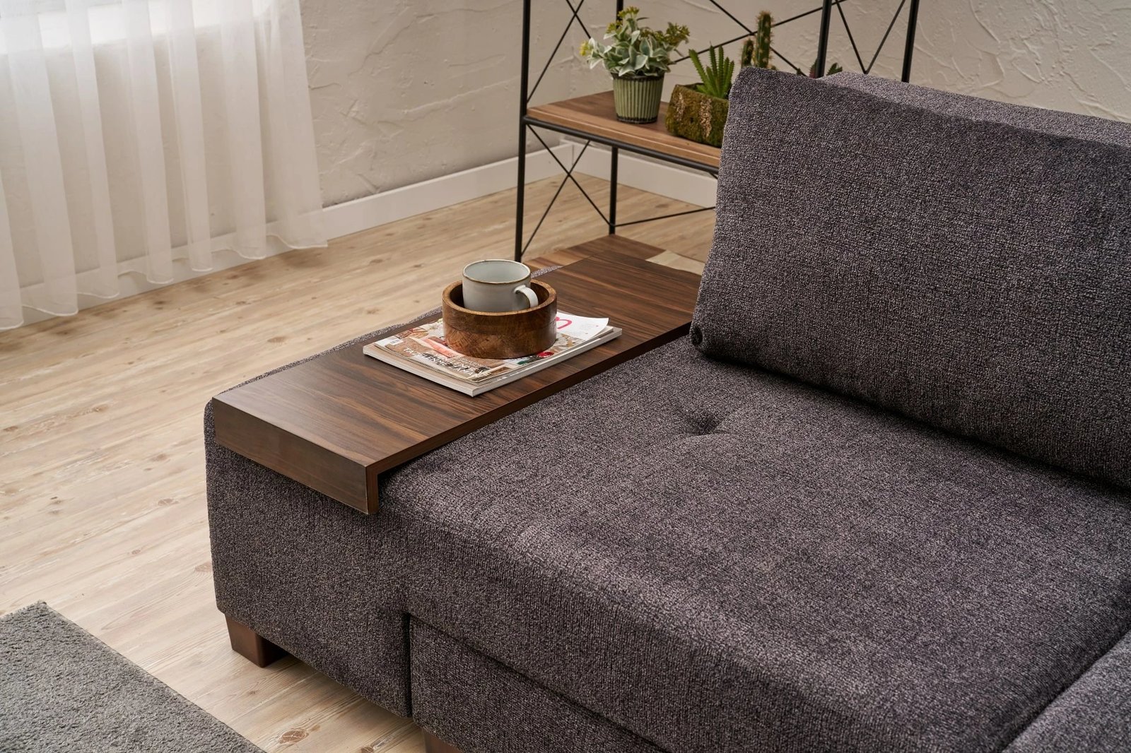 Krevat-sofá treshe, Atelier del Sofa, pëlhurë Perenna Chenille, antracit