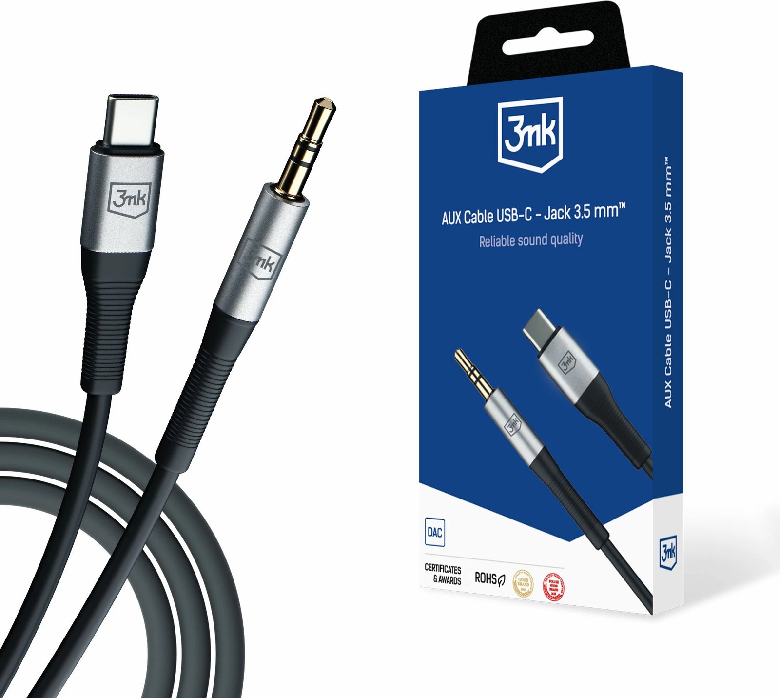 Kabllo AUX 3mk Protection USB-C në Jack 3.5 mm, 1m, e zezë