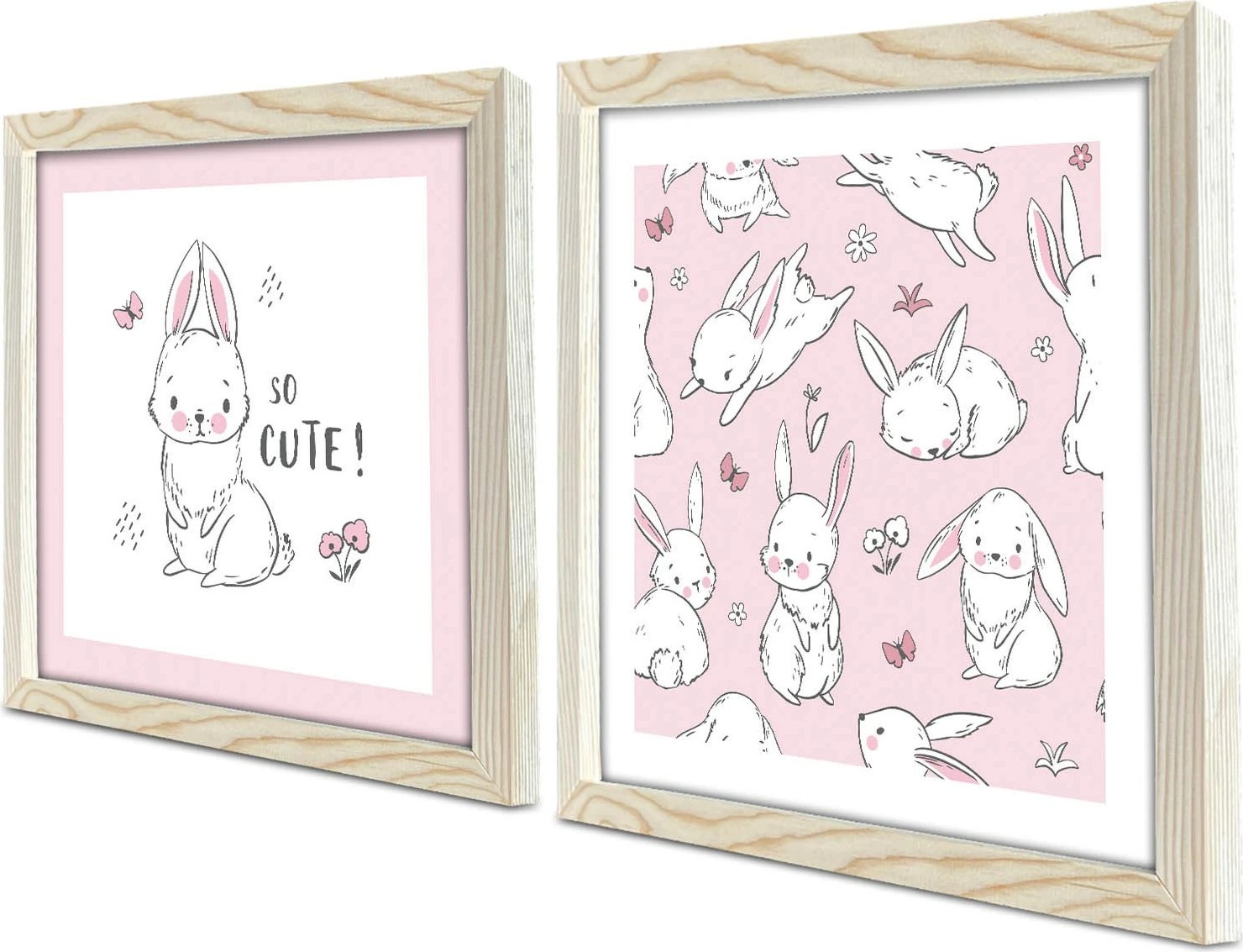 Set pikturash dekorative me kornizë, MDF, rozë dhe e bardhë, 2 copë, Wallity, 2P3333KCT-014