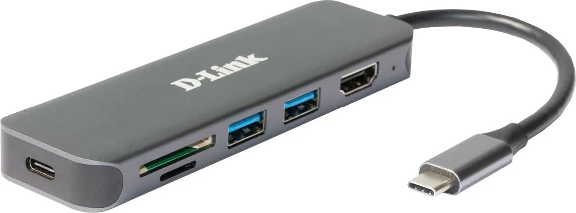 USB-C Hub D-Link DUB-2327, 6-në-1, HDMI, SD/microSD, 60W, gri