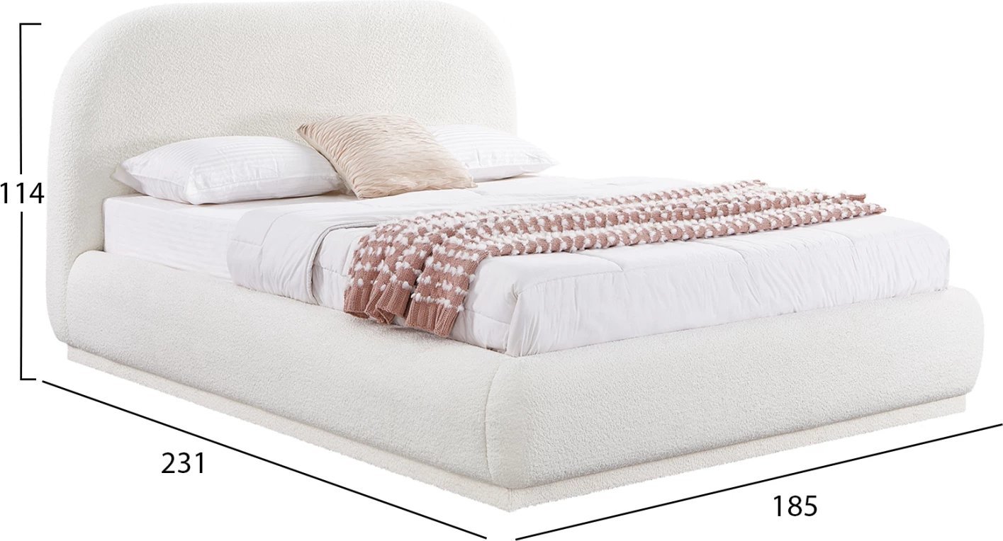 Krevat dopio me hapësirë për depo, stof CHENILLE i bardhë, NOCTIS CD726.02, dyshek 160x200cm