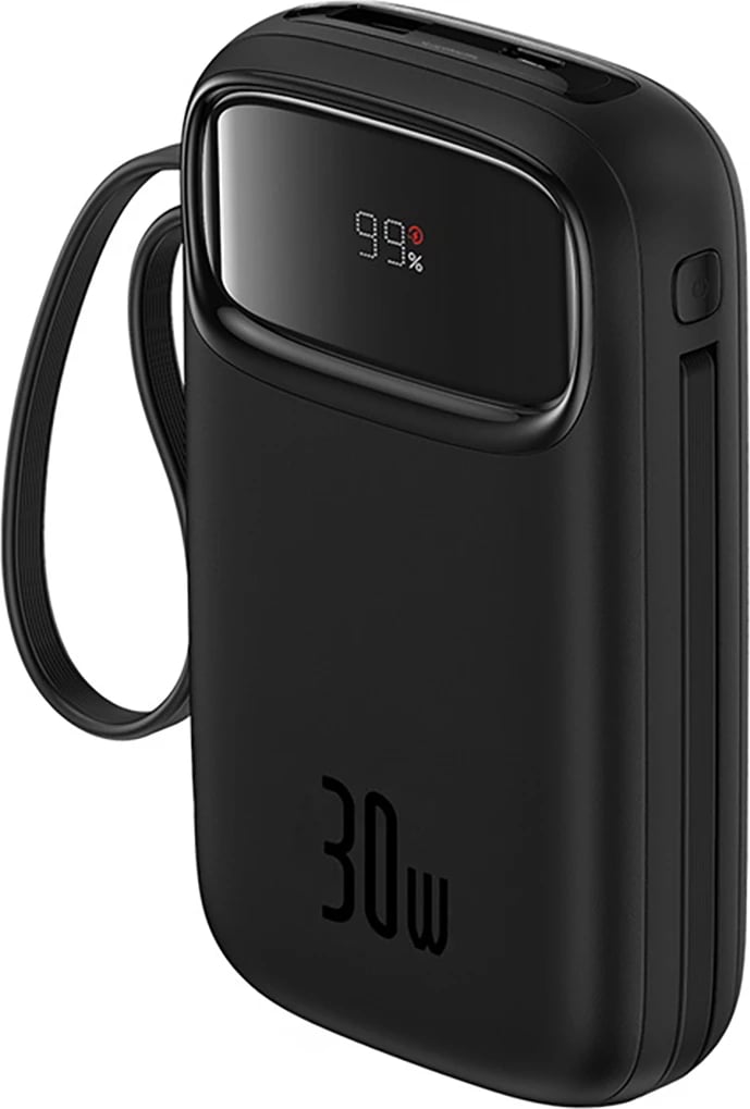 Powerbank Baseus QPow 2, 10000mAh, 30W, me kabllo USB-C të integruar, Ekran LED, e zezë Powerbank Baseus QPow 2, 10000mAh, 30W, me kabllo USB-C të integruar, Ekran LED, e zezë