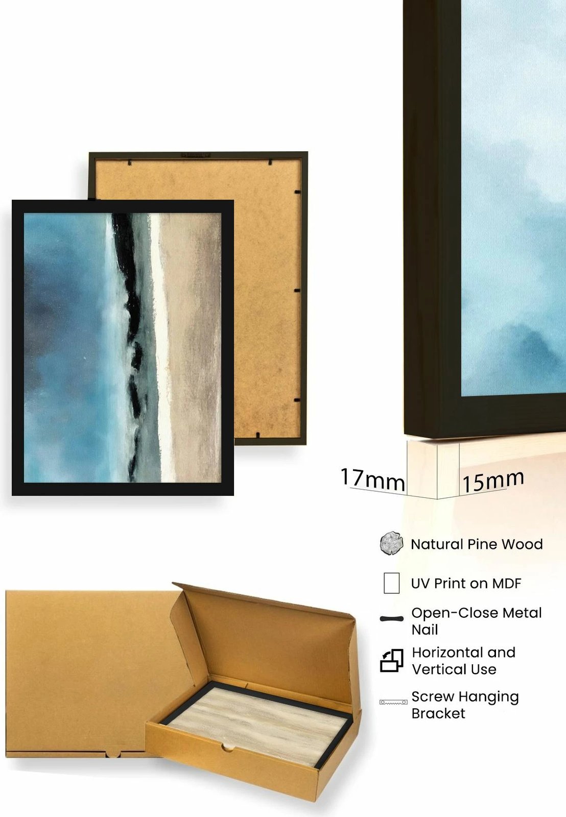 Pikturë dekorative me kornizë MDF (3 copë), Wallity, Huhu470S, 50x35