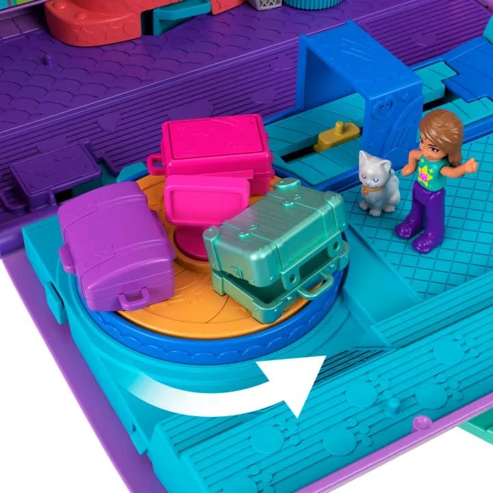 Set lodrash Polly Pocket Cat Plane me 2 figurina dhe 19 aksesorë, shumëngjyrësh