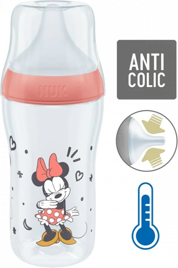 Shishe bebe, NUK, Perfect Match MICKEY, 260 ml, kontroll temperature, thithëse silikoni anti-kolik M (3+ muaj), e kuqe