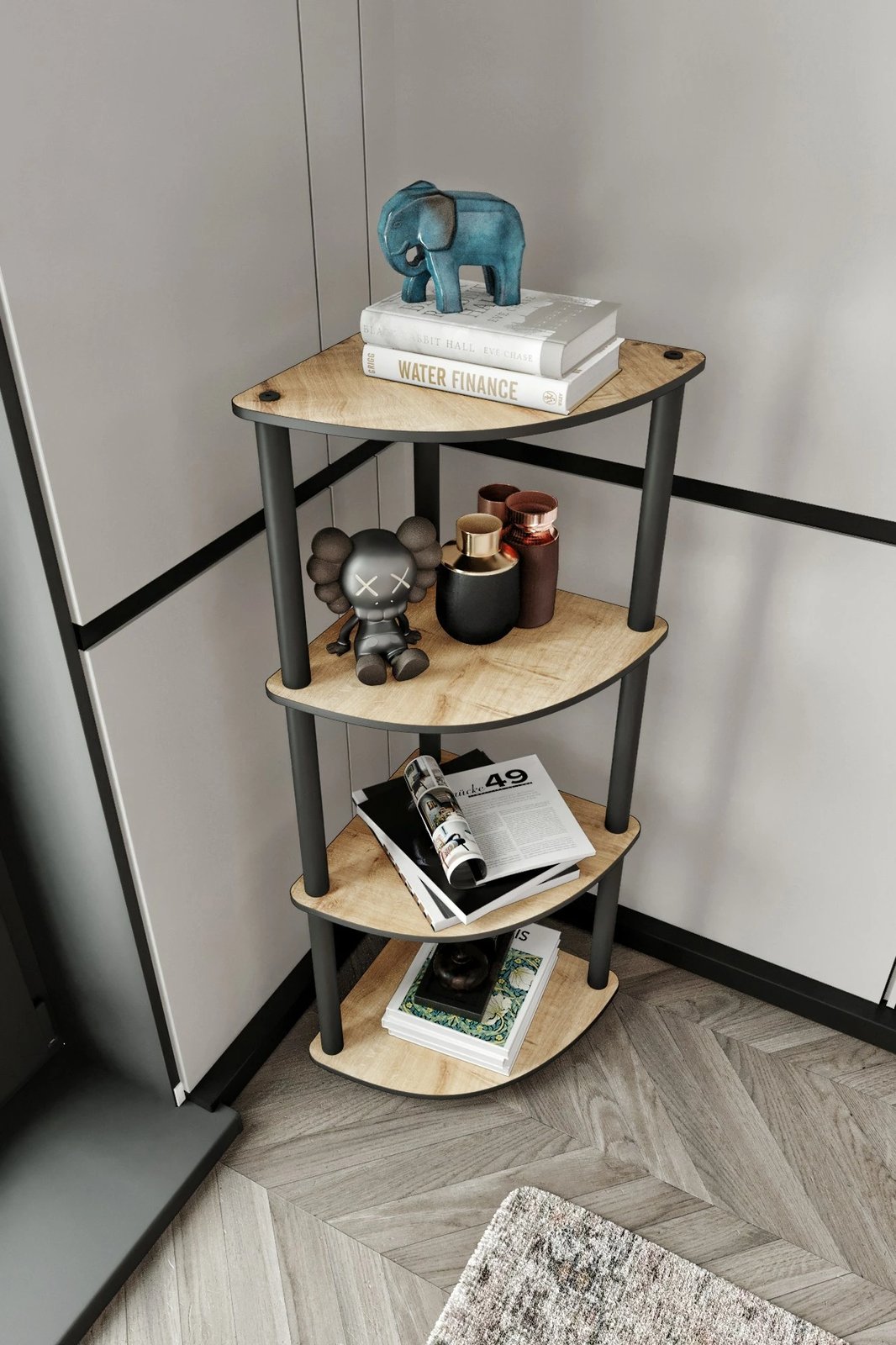 Raft këndi për libra, ngjyrë lisi, Skye Decor, 4 nivele