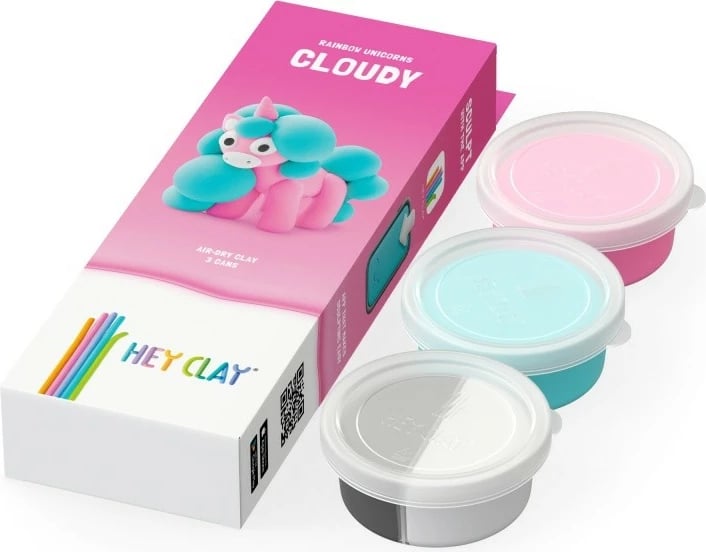 Masë modelimi Hey Clay Unicorns 3 copë, Cloudy, shumëngjyrëshe