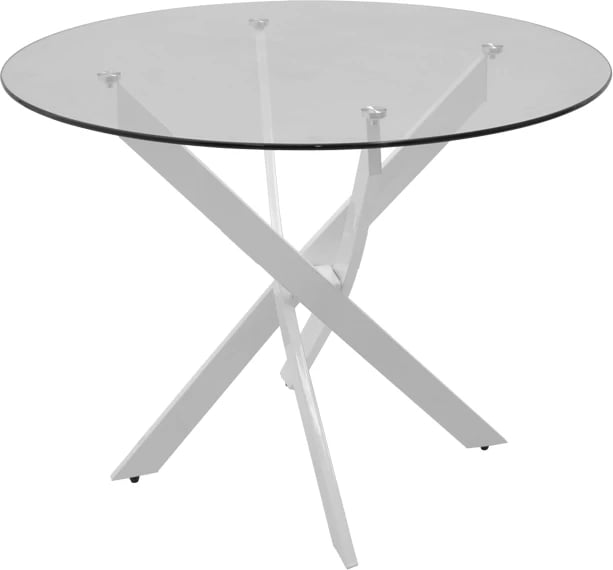 Tavolinë Antoro, xham i tejdukshëm, këmbë metalike të bardha, D80x75cm