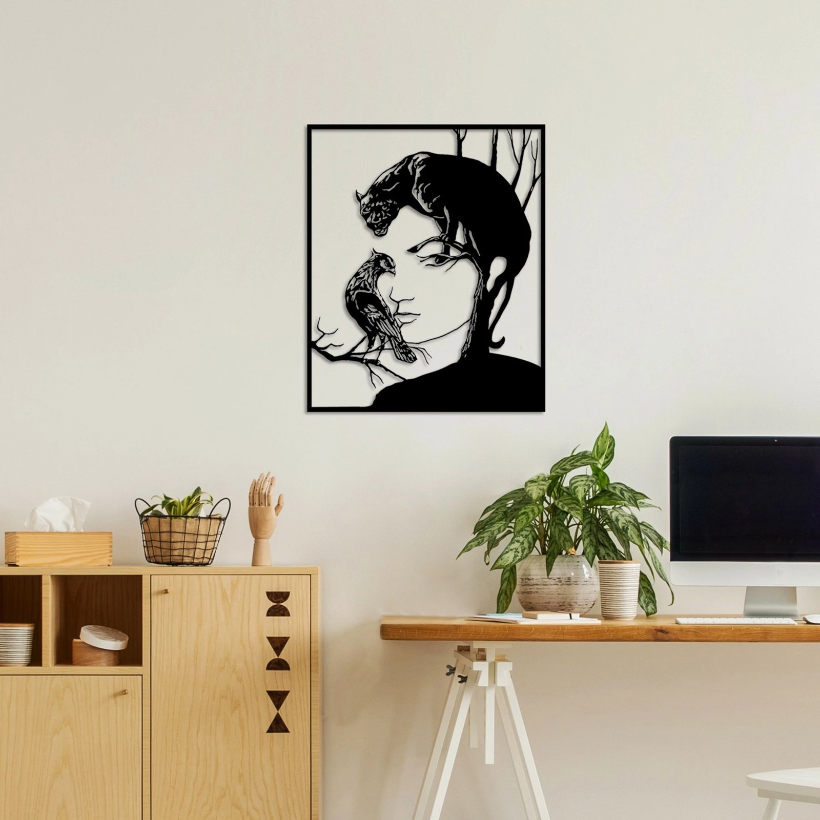 Aksesor dekorativ metalik për mur, Wallity, Illusion, ngjyrë e zezë, 46x56cm