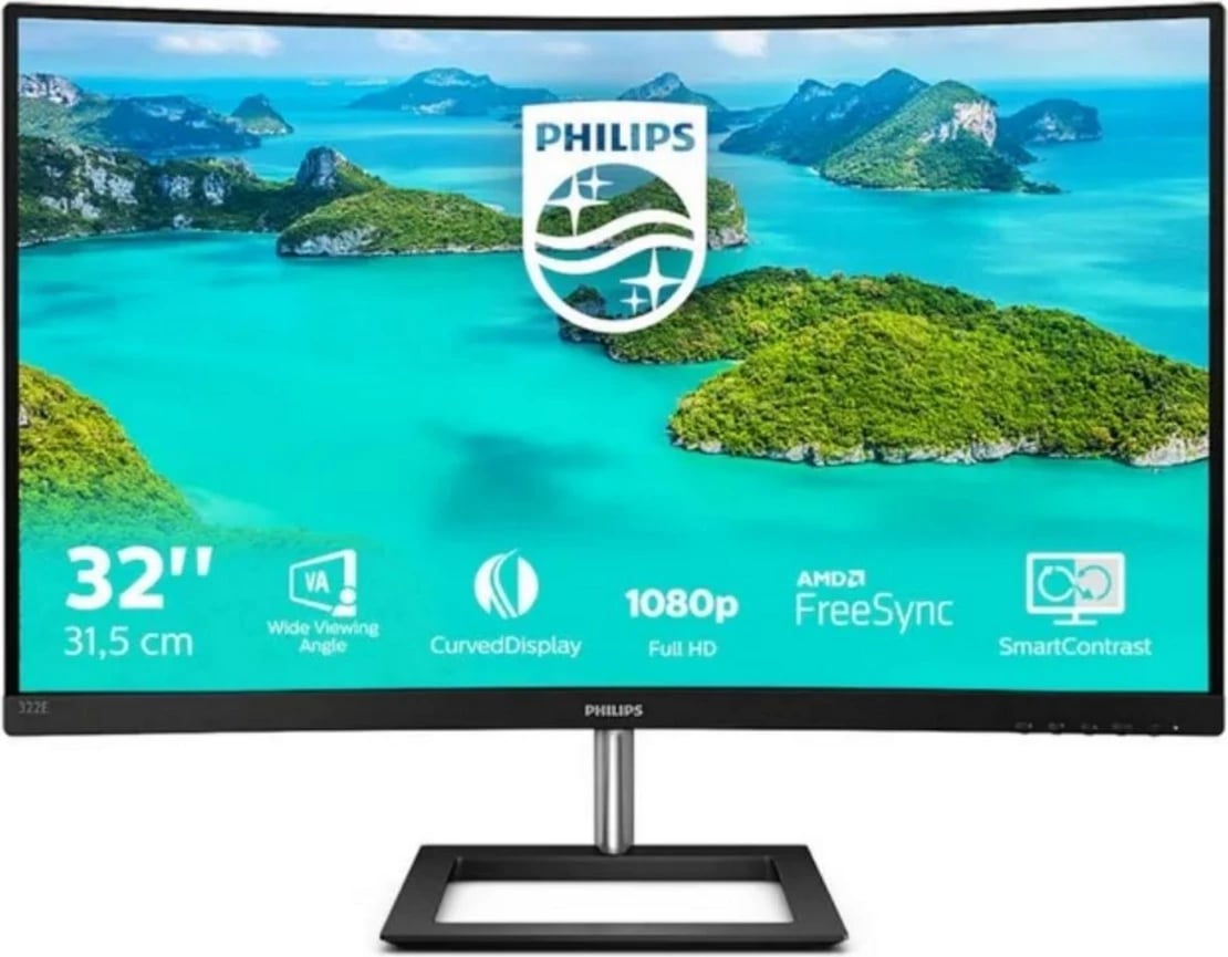 Monitor Philips 322E1C/00 31.5" Full HD VA i lakuar 75Hz FreeSync i zi