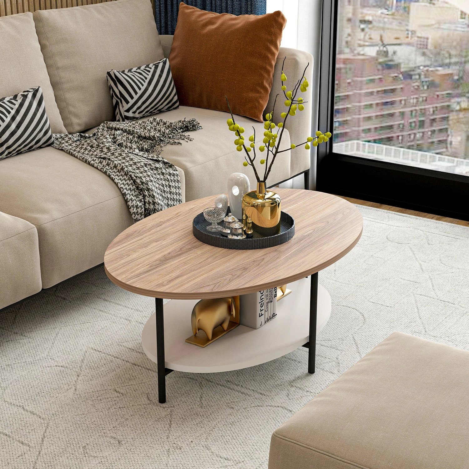 Tavolinë kafeje Hanah Home, Elis, ngjyrë lis dhe e bardhë