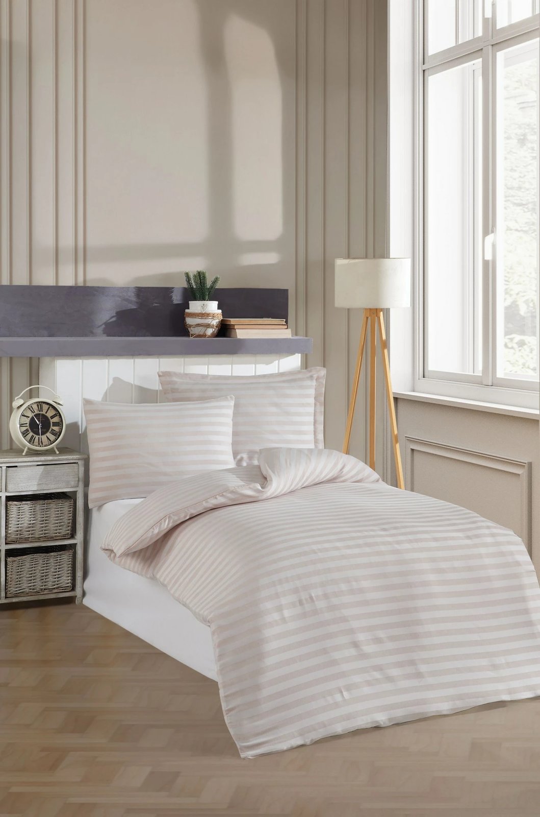 Set mbulesë jorgani për një person, L'essentiel, saten Water Yollu, bezhë