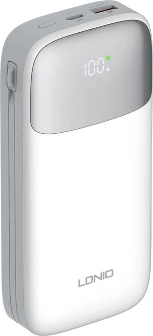 Powerbank LDNIO PQ20, 20000mAh, 22.5W, USB-C, Lightning, Bardhë