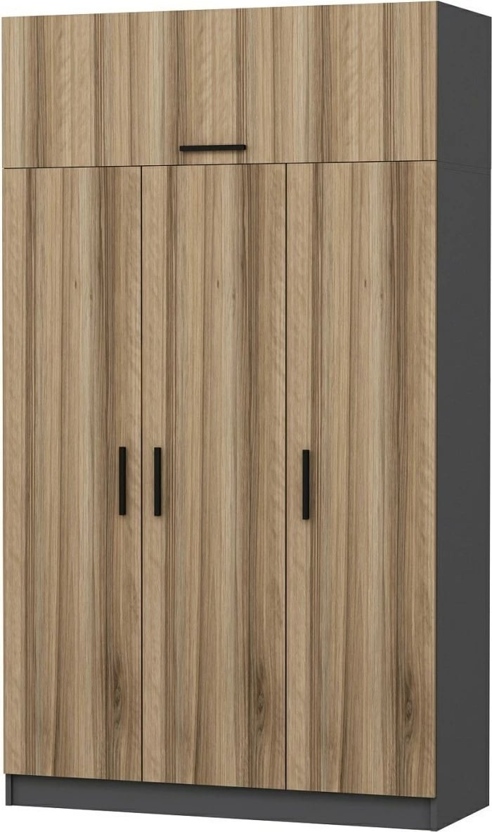 Dollap garderobe Skye Decor, 3 kapak, 2 sirtar, dore-antracit, 135x52x255cm