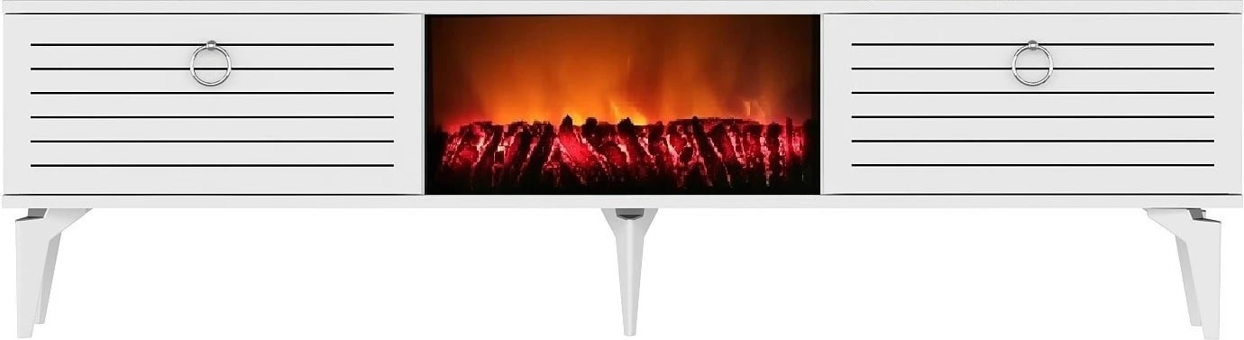 Komodë TV me oxhak elektrik, ngjyrë e bardhë, Skye Decor Arona