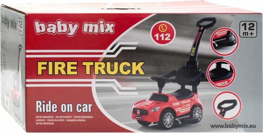 makinë lodër shtytëse BABY MIX HASSIC me panel zëri, dorezë udhëzuese, nga 12+ muaj, ngarkesë 25 kg, e kuqe