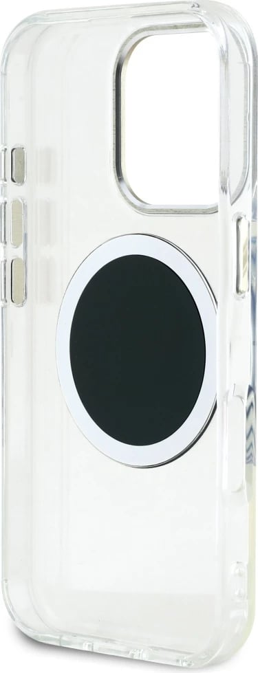 Mbështjellës Guess IML Metal Colored Circle Classic Logo MagSafe për iPhone 16 Pro, zi