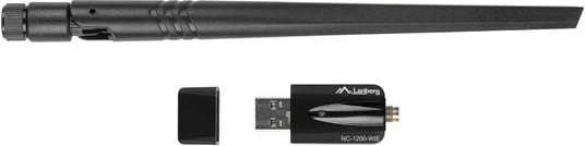 Kartë rrjeti Wi-Fi USB 3.0 Lanberg NC-1200-WIE me antenë të jashtme, e zezë