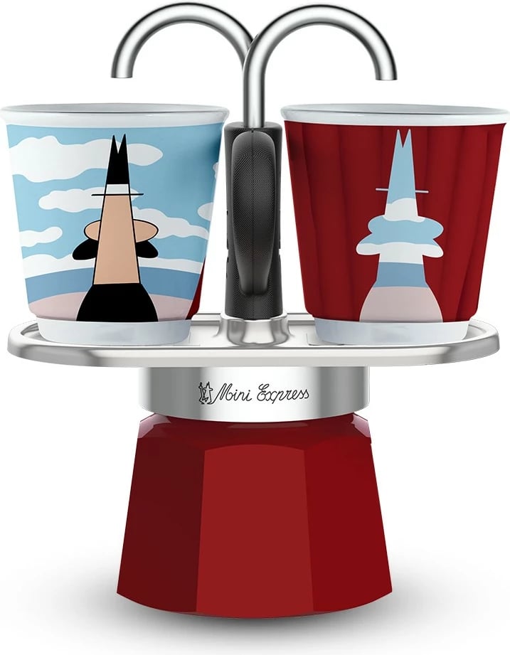 Moka pot Bialetti Mini Express Magritte, 2 filxhanë, 90ml, e kuqe