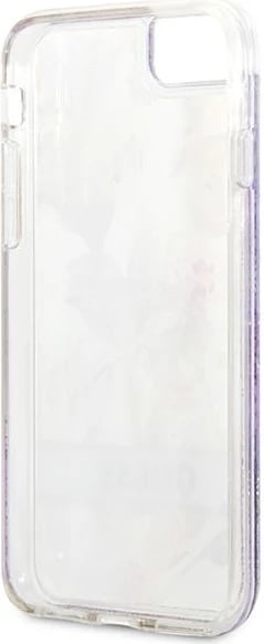 Mbështjellës, Guess, Flower Liquid Glitter, për iPhone SE 2022/SE 2020/7/8, hardcase TPU, me shkëlqim të lëngshëm dhe motiv lulesh, vjollcë