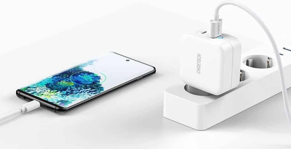 Karikues muri Choetech PD8002, GaN, 65W, 2 porta (USB-C + USB-A), Bardhë