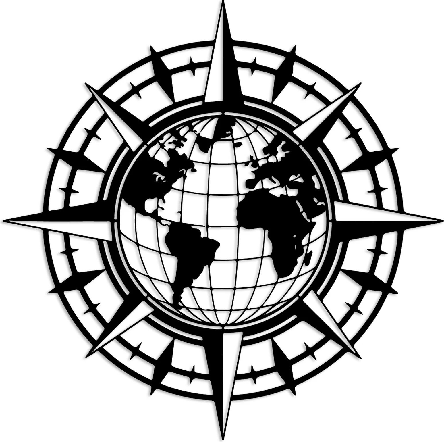 Aksesor dekorativ metalik për mur, Bussola, Wallity, ngjyrë e zezë, 49x49cm