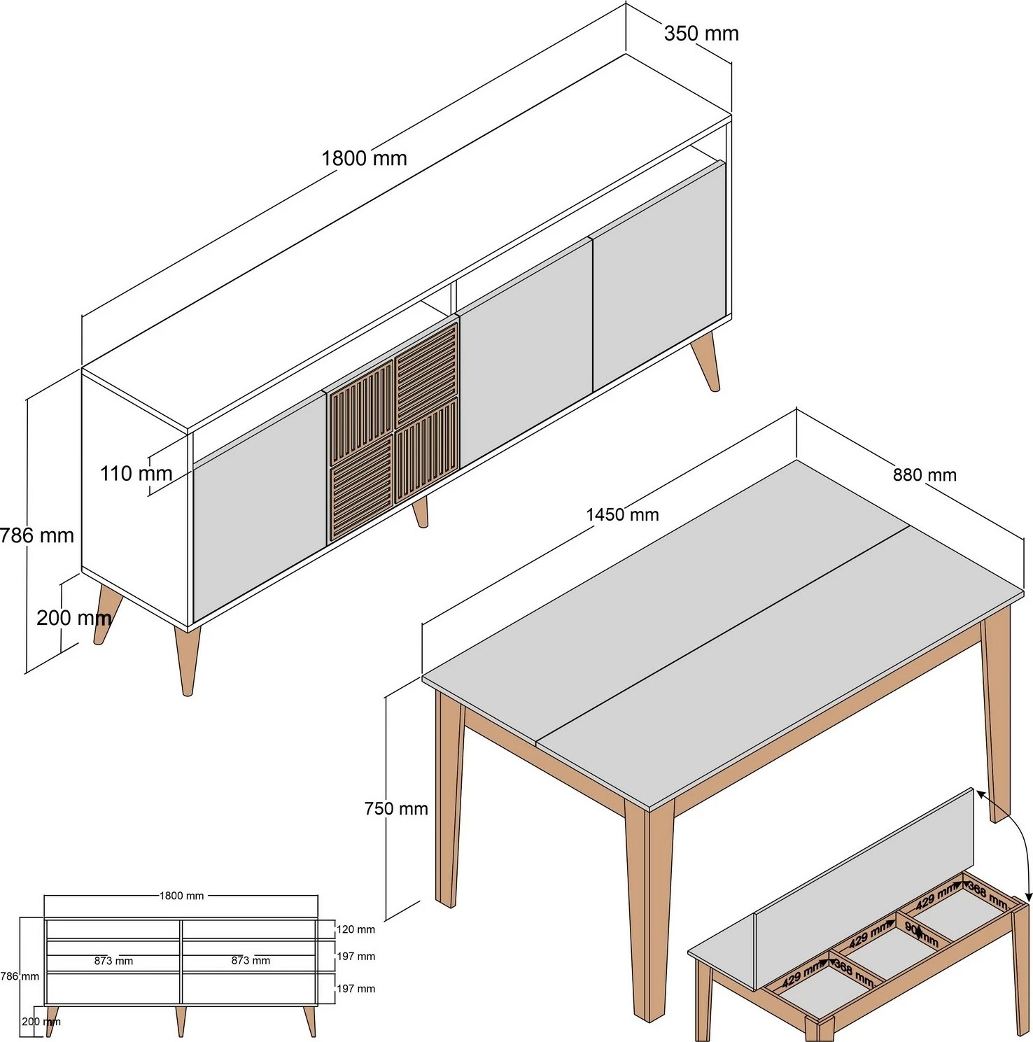 Set mobiljesh për dhomë dite, Skye Decor, Milan 526, ngjyrë arre, e zezë