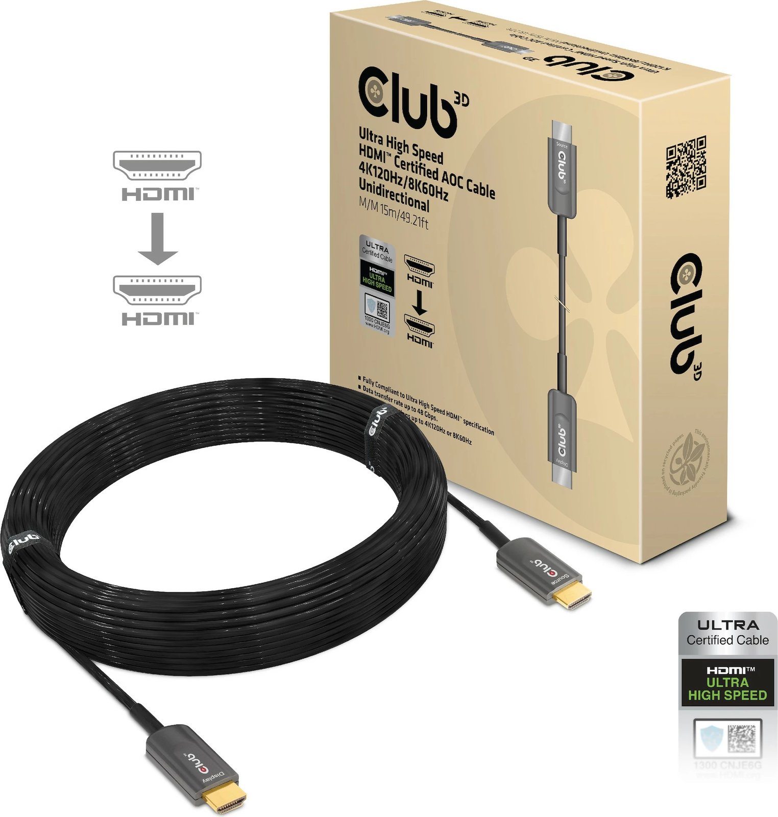 Kabllo HDMI Club3D 2.1, 15m, e zezë