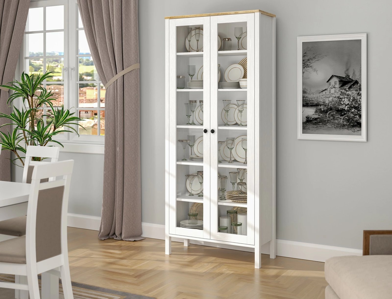 Raft librash Hanah Home, FRN-20074, ngjyrë druri dhe e bardhë