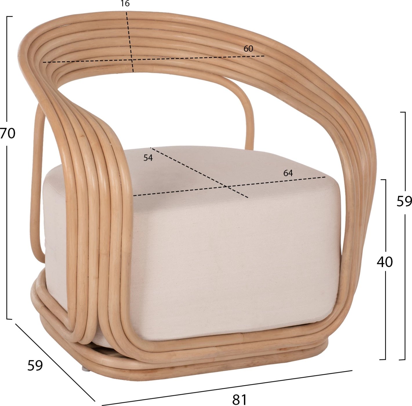 Karrige DUCHESS prej ratanit me jastëk të madh FH9478 81x59x70 cm