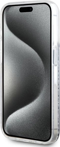 Mbështjellës Karl Lagerfeld Liquid Glitter Karl & Choupette Head MagSafe për iPhone 15 Pro, Transparent