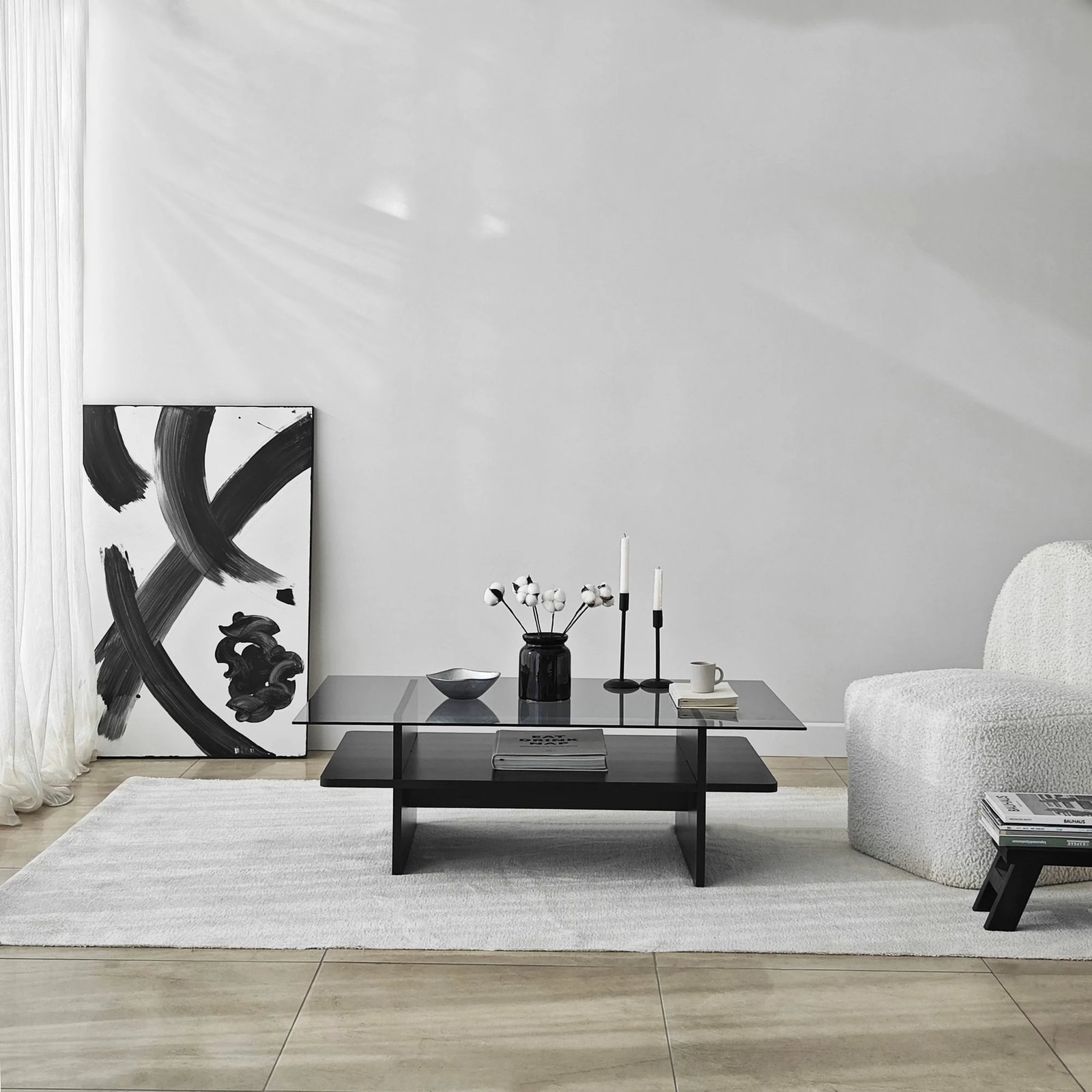 Tavolinë kafeje Hanah Home, Saga drejtkëndëshe, e zezë, fume