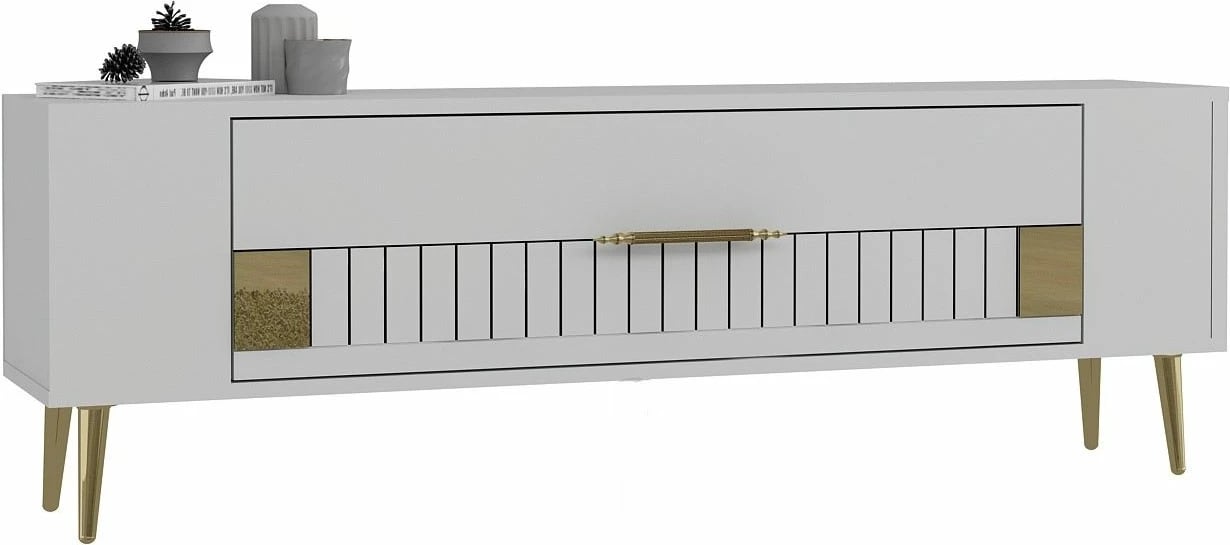 Komodë TV Skye Decor, e bardhë, e artë, Retrolp4
