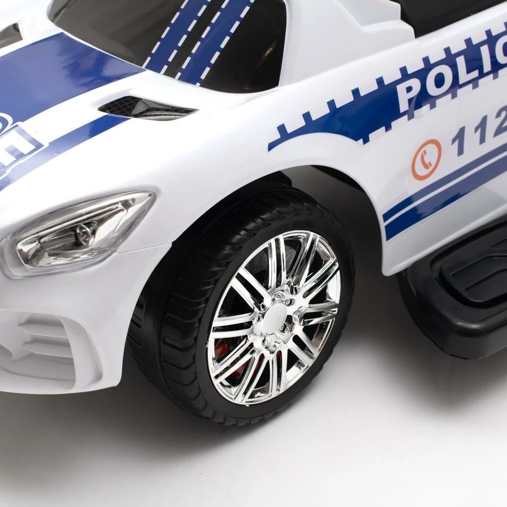 makinë shtytëse për fëmijë, Baby Mix, Police, me panel zanor dhe shufër drejtimi, 12m+, ngarkesë 25 kg, e bardhë