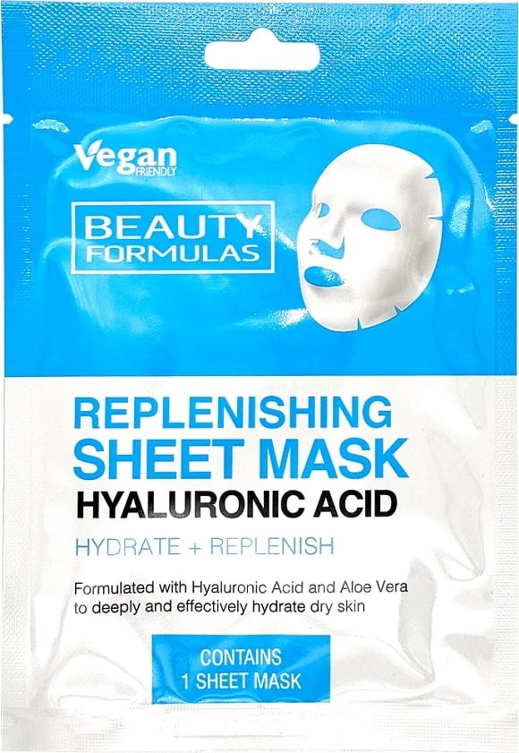 Maskë fytyre Beauty Formulas Replenishing Sheet Mask me acid hialuronik për femra, 1 copë