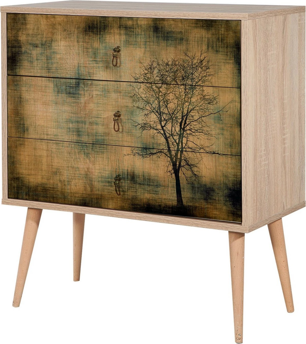 Komodë Hanah Home, Trio, ngjyrë lisi Sonoma, 3 sirtarë