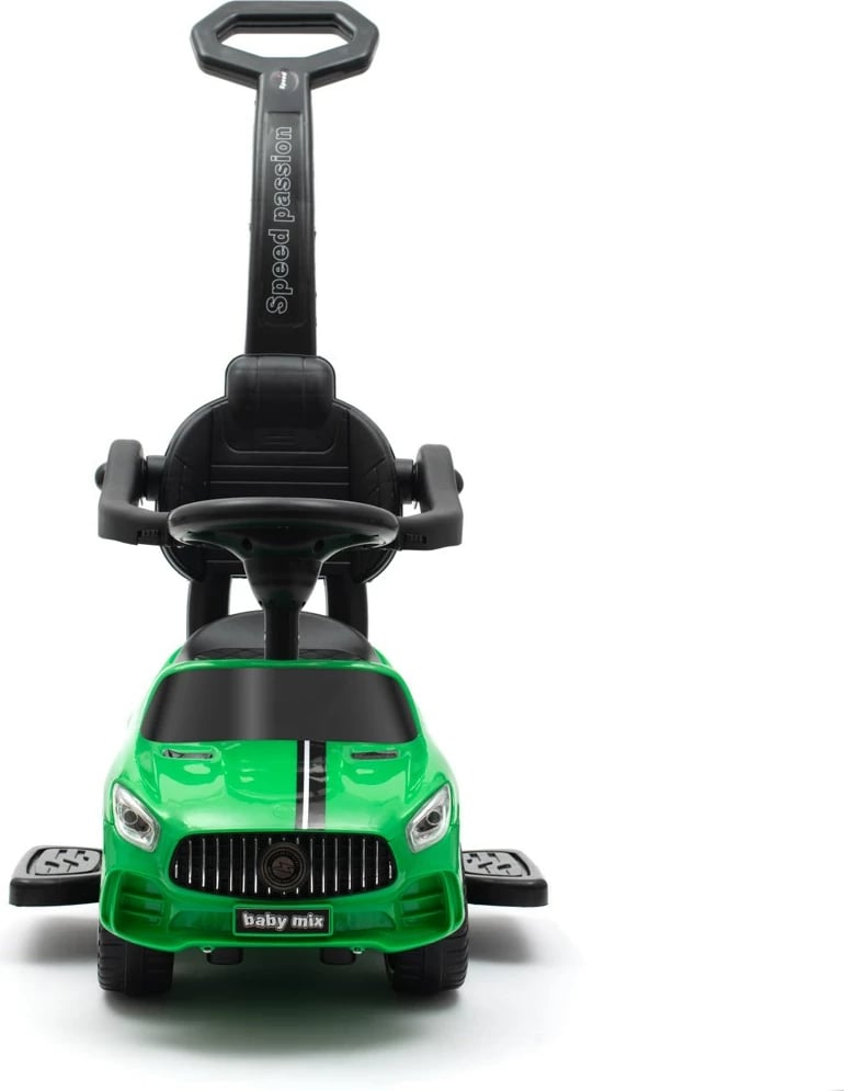 makinë shtytëse për fëmijë, Baby Mix, RACER, 12m+, ngarkesë 25 kg, panel zëri, shufër drejtimi e heqshme, jeshile