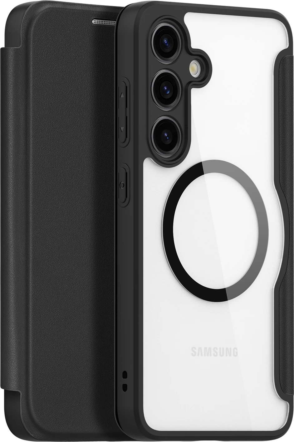 Mbështjellës Dux Ducis Skin X Pro për Samsung Galaxy S24, me unazë magnetike dhe kapak, i zi