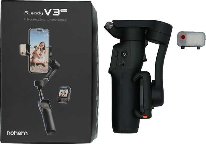 Gimbal Hohem iSteady V3 Ultra, për celular dhe kamera, me AI tracking, 3-boshte, Ekran i ndashëm, Dritë LED, i zi