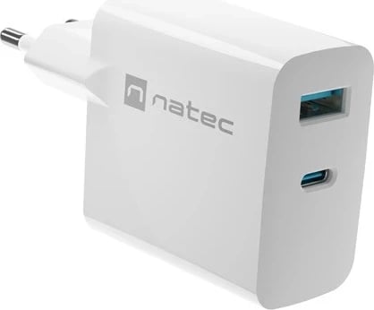 Karikues Natec Ribera GaN 65W me USB-A dhe USB-C, i bardhë