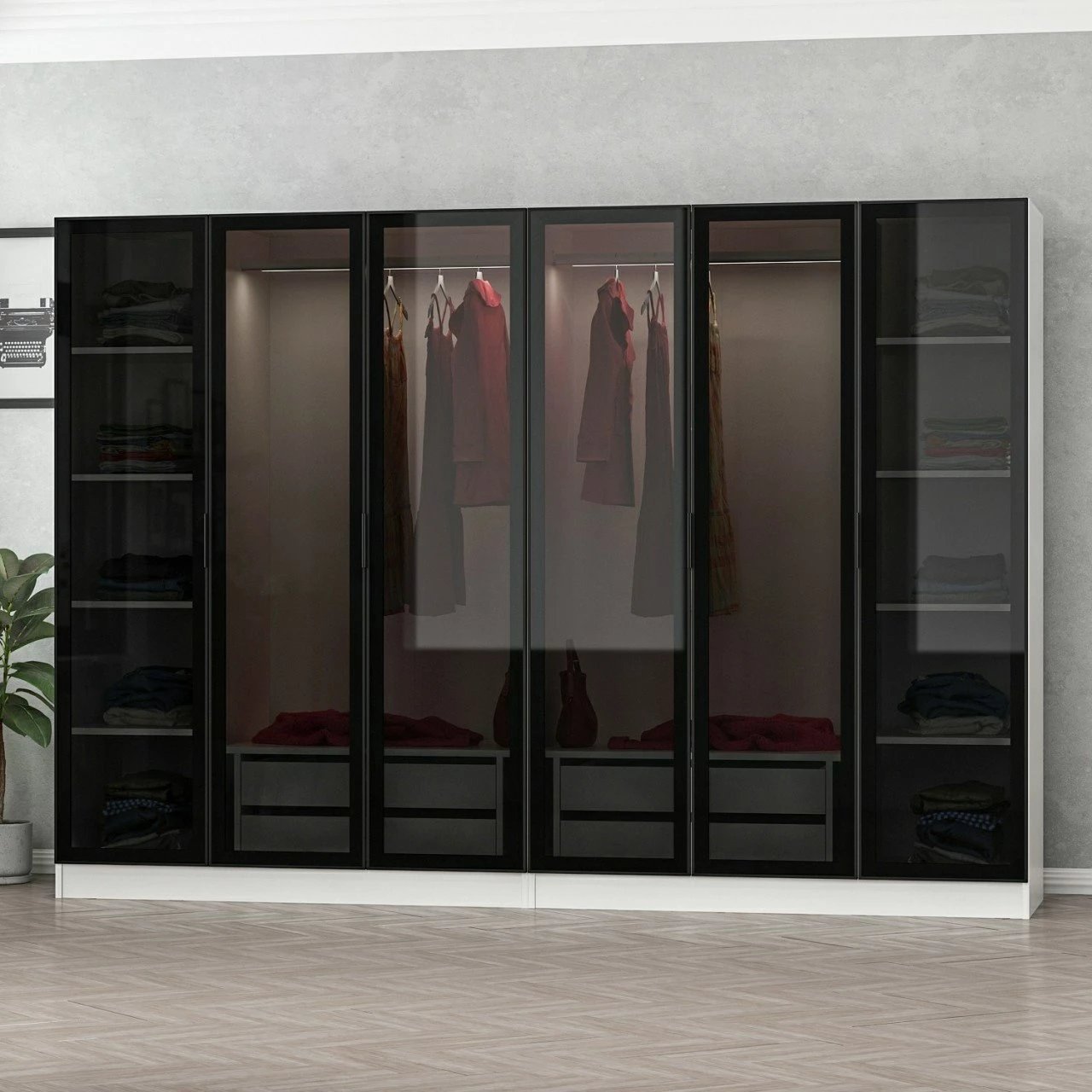 Dollap garderobe Skye Decor, i bardhë e zi, 6638