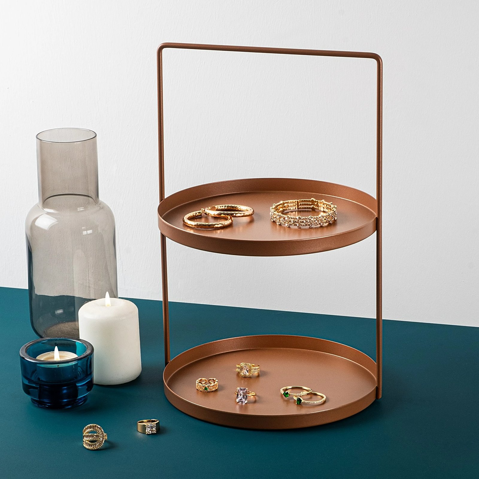 Aksesor dekorativ metalik, dy nivele, ngjyrë bakri, Tılos-A, Aberto Design